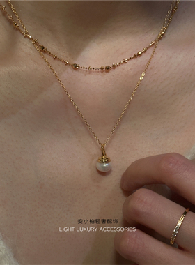 安小柏◆韩国小众设计通体S925纯银天然珍珠小灯泡造型锁骨项链女