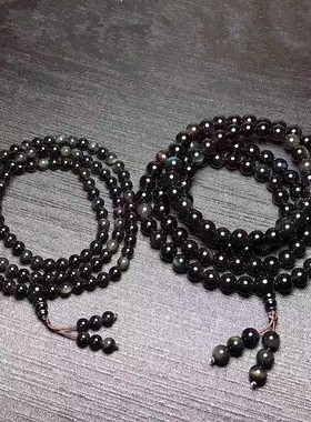 天然彩虹眼黑曜石手链108颗男女