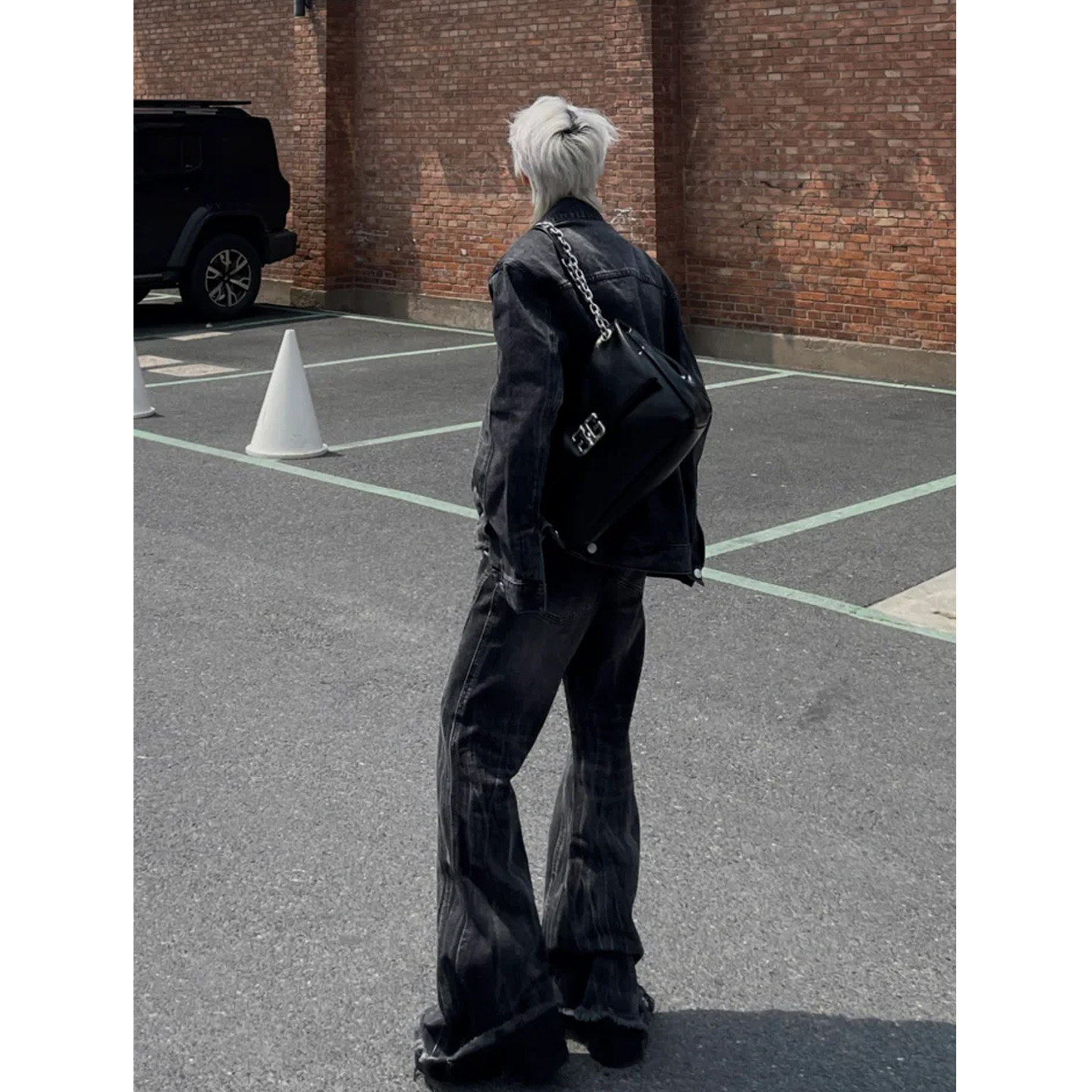 闪电水波纹设计感牛仔套装男小众春秋美式机车朋克长裤夹克两件套,淘宝优惠券,粉丝福利购,淘宝优惠卷