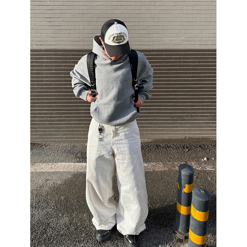 无性别白色baggy版型牛仔裤男cleanfit美式街头宽松休闲阔腿裤子,淘宝优惠券,粉丝福利购,淘宝优惠卷