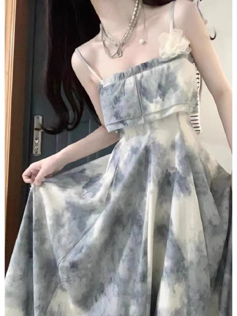 温柔风水墨晕染裹胸裙套装女夏季薄款防晒开衫茶歇法式吊带连衣裙,淘宝优惠券,粉丝福利购,淘宝优惠卷