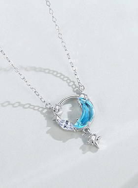 原创925纯银星月项链女韩版吊坠小众设计轻奢锁骨链个性饰品颈链