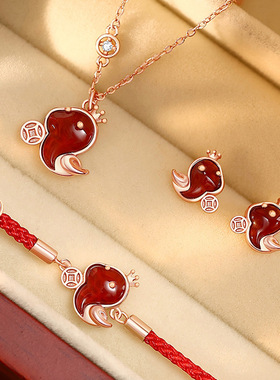 原创新款红玛瑙s925纯银萌蛇项链蛇年本命年可爱锁骨链饰品颈链女
