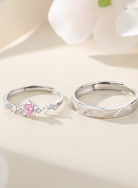 新款原创小心星男女对戒ins简约轻奢指环微镶锆石情侣戒指925