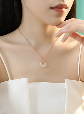 国潮新款纯银平安扣项链女原创杏运锁骨链新中式福字吊坠饰品颈链