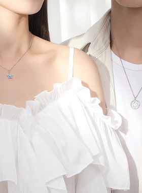 lucky星情侣项链原创韩版小众幸运星形圆牌吊坠S925纯银ins风