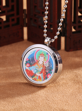 钛钢黄财神文殊项链情侣挂件男女士可打开装藏楞严咒绿度母大随求