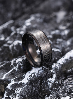 黑色纹路戒指男女款ins小众设计