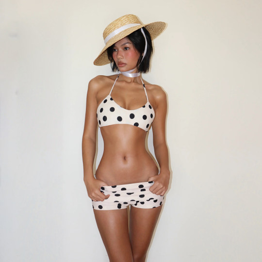 South French Holiday Polka Dot Printed Bikini Set