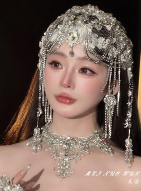 新娘重工闪钻蕾丝流苏婚礼帽链
