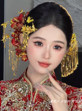 新中式红金撞色花朵发簪
