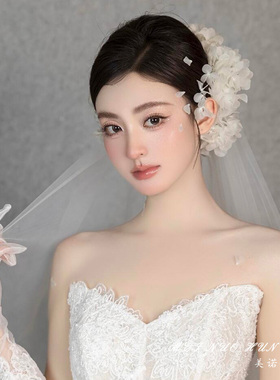 高级感森系新娘绣球花发钗