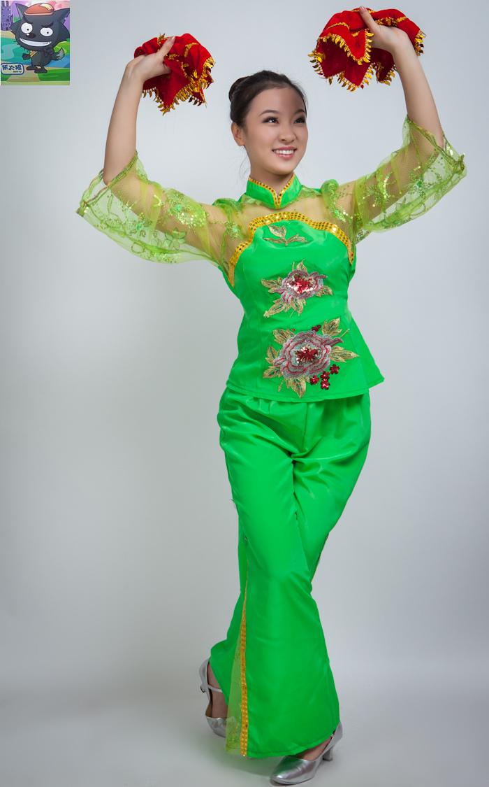 夏季刺繡牡丹花高絲寶透氣舒適布料廣場舞服裝舞蹈服腰秧歌服裝