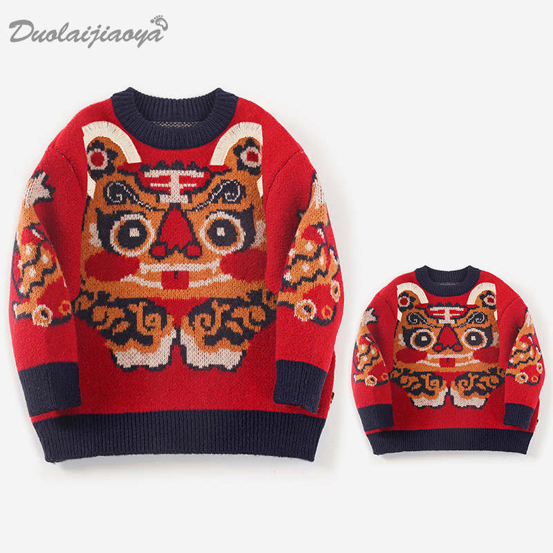 过年一家三口毛衣刺绣母子装全家装 哆啦脚丫童装亲子装/亲子时装