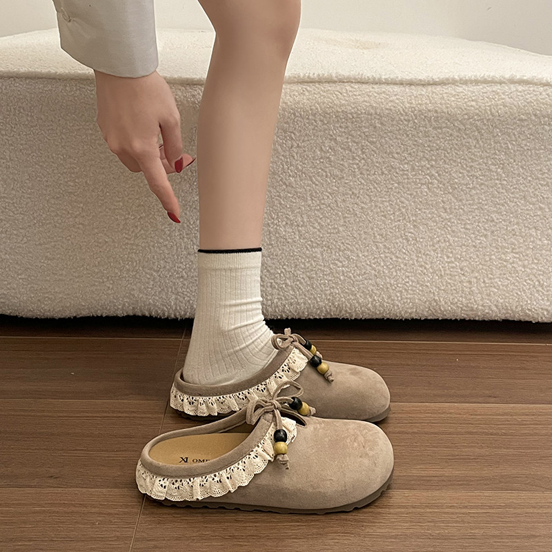 复古花边勃肯鞋女包头半拖鞋2026春季新款外穿一脚蹬轻便百搭单鞋,淘宝优惠券,粉丝福利购,淘宝优惠卷