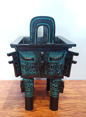 兽面纹鼎洛阳鼎仿古青铜器摆件纯铜方香炉家居装饰古玩收藏品大鼎