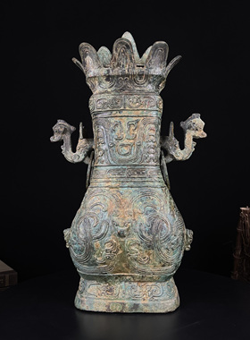 战国青铜器莲鹤方壶仿古摆件