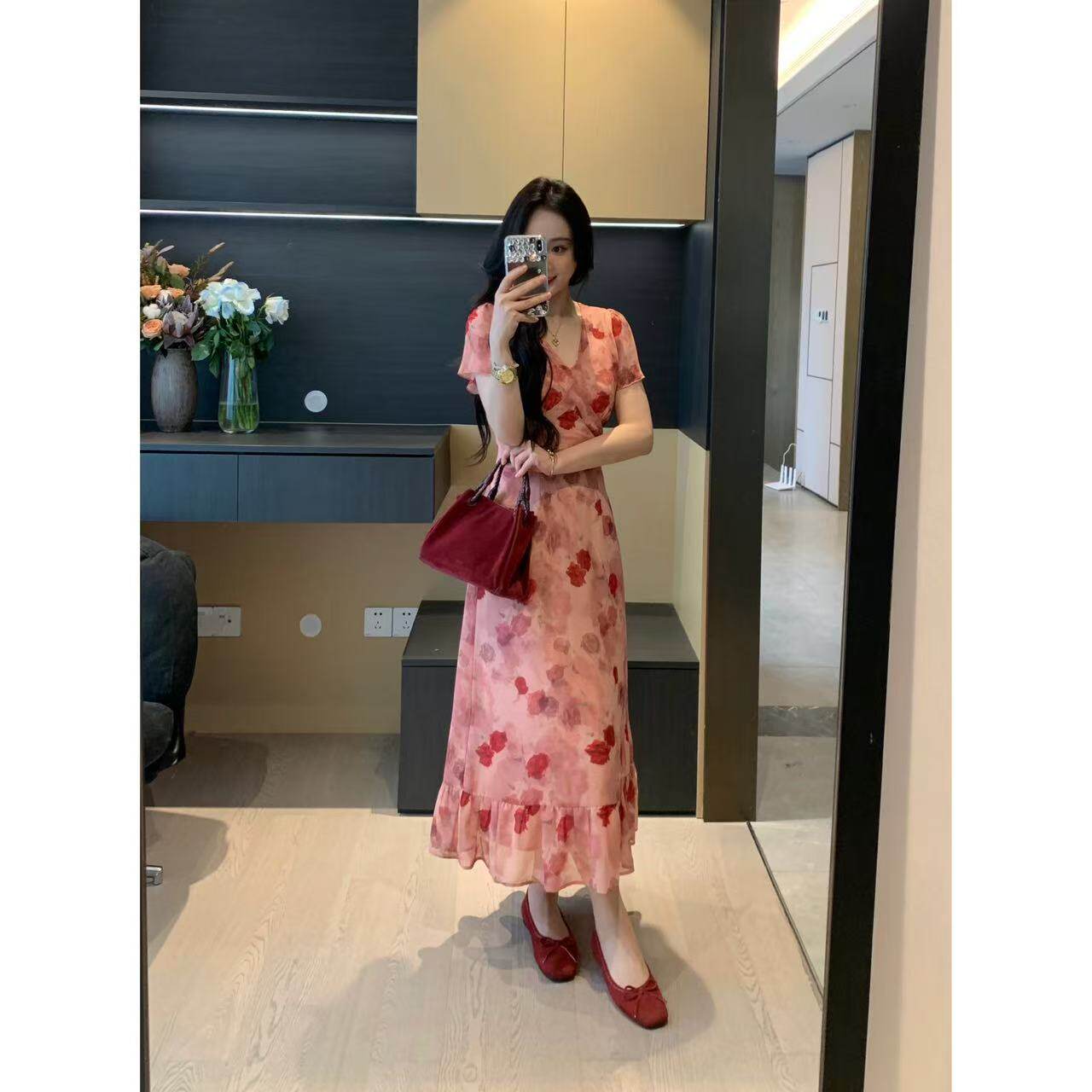 XINYI【蔷薇少女】夏季雪纺印花连衣裙收腰显瘦气质裙X625Q04824,淘宝优惠券,粉丝福利购,淘宝优惠卷