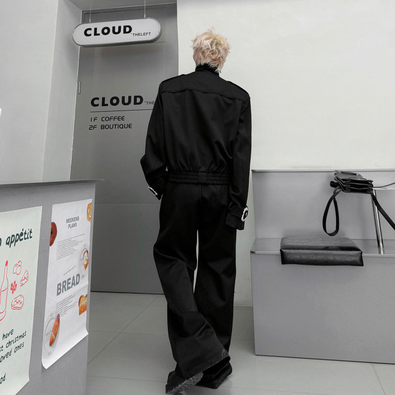 2026春装暗黑系立领口袋工装夹克套装男高级感痞帅阔腿长裤两件套,淘宝优惠券,粉丝福利购,淘宝优惠卷