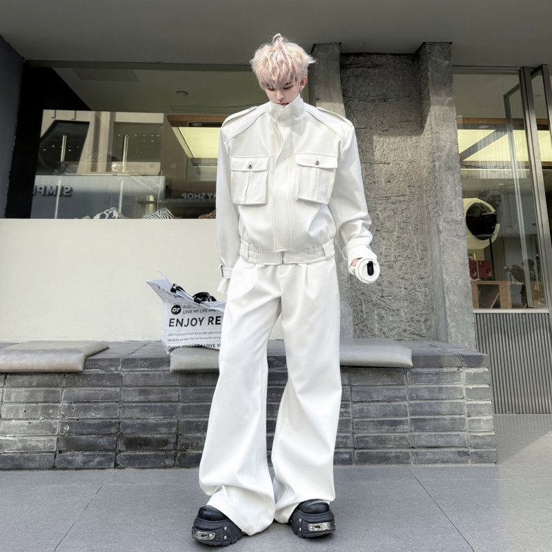 2026春装暗黑系立领口袋工装夹克套装男高级感痞帅阔腿长裤两件套,淘宝优惠券,粉丝福利购,淘宝优惠卷