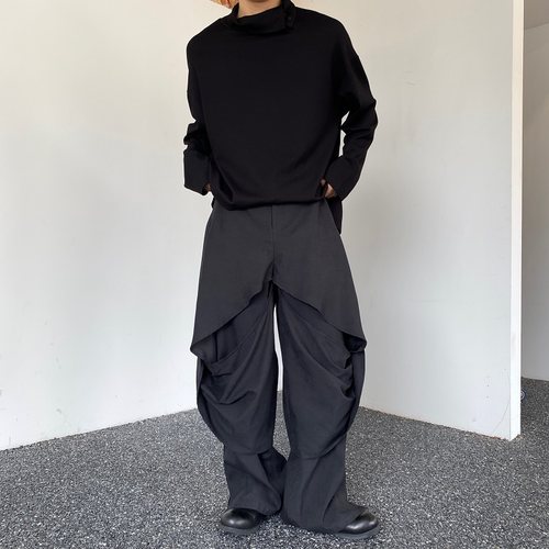 时尚潮流暗黑系个性双层设计阔腿直筒裤痞帅结构小众个性拖地西裤 - 图2