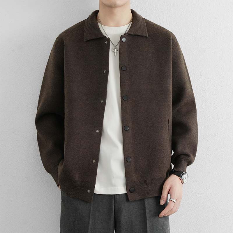 GXG男装 官方旗舰正品针织夹克男秋冬男士翻领开衫简约基础款外套 - 图1