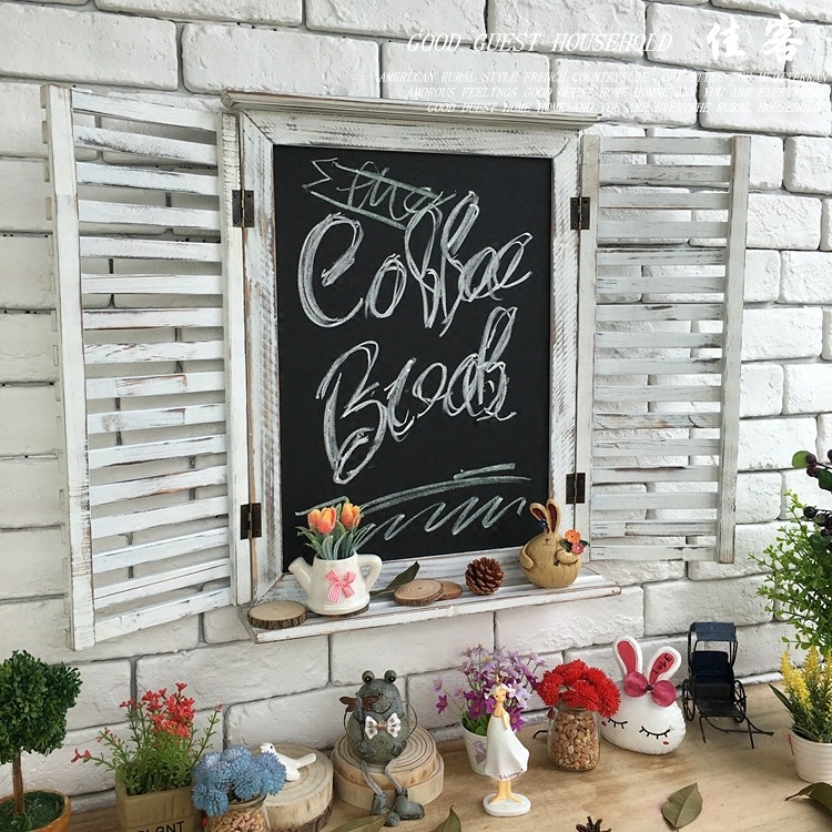 复古做旧实木咖啡厅酒吧创意壁挂黑板百叶窗假窗留言板壁饰背景 - 图0