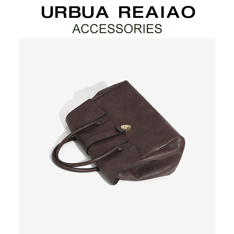 植鞣牛皮手提包女2025新款大容量复古托特包高级感通勤包包公文包 - 图2