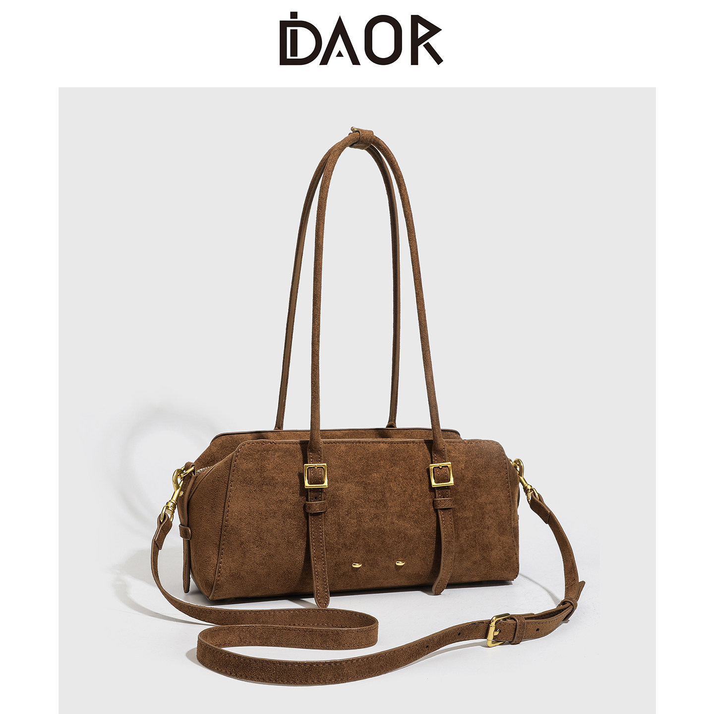 DAOR朱珠同款磨砂牛皮波士顿包包女2026新款复古腋下包单肩法棍包,淘宝优惠券,粉丝福利购,淘宝优惠卷