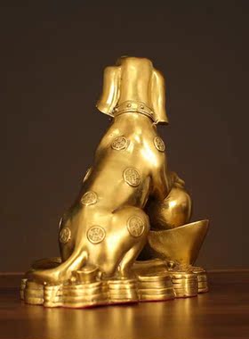铜狗摆件纯黄铜金钱十二生肖狗客厅家居玄关饰品办公室开业礼品