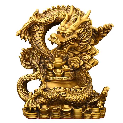 铜龙摆件纯铜聚宝盆龙金钱元宝龙客厅办公室装饰品大号生肖龙祥龙 - 图3