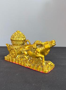 牛拉聚宝盆摆件纯铜工艺品