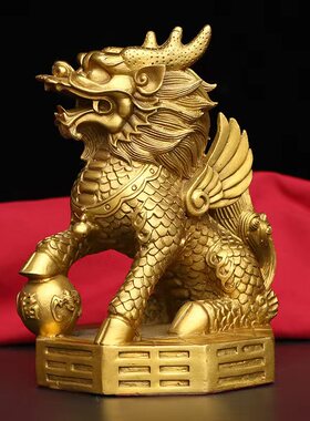 铜麒麟摆件一对黄铜客厅酒柜办公室门口装饰品踩八卦麒麟摆件大号