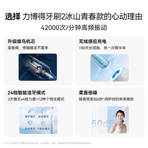 鸿蒙智选力博得官方电动牙刷冰山青春款智能声波成人情侣套装礼物 - 图0