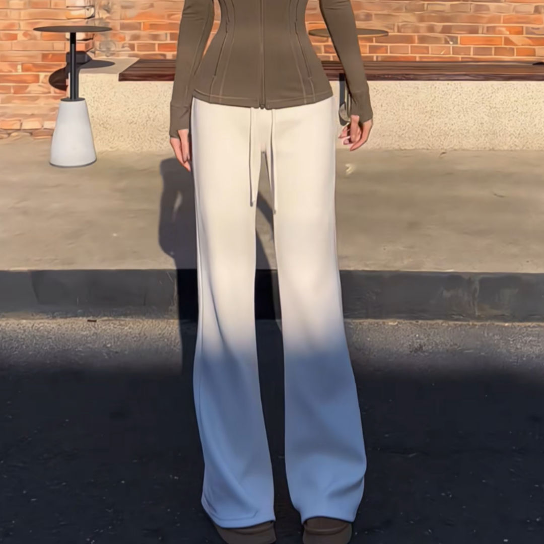 米白色显瘦修身松紧腰抽绳直筒微喇裤春秋时尚百搭舒适垂感休闲裤,淘宝优惠券,粉丝福利购,淘宝优惠卷