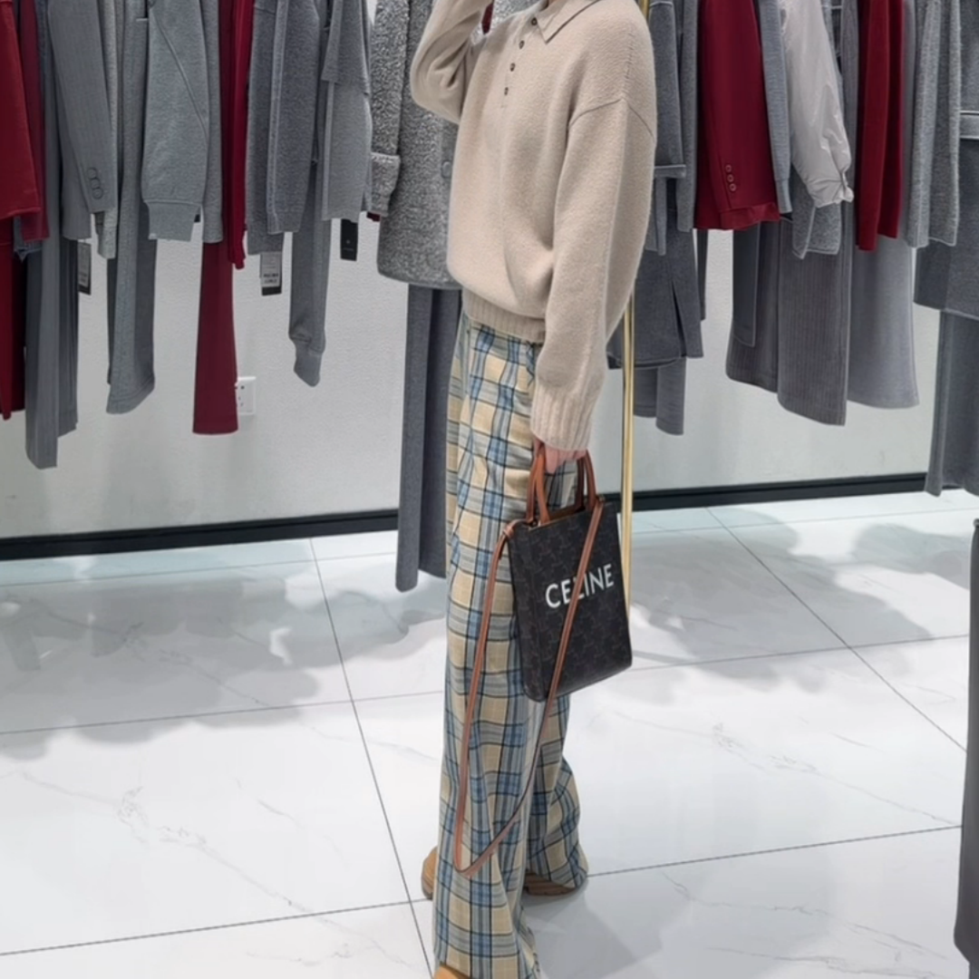 文艺风蓝色格纹加绒厚实抽绳休闲卫裤冬季百搭显瘦宽松垂感阔腿裤,淘宝优惠券,粉丝福利购,淘宝优惠卷