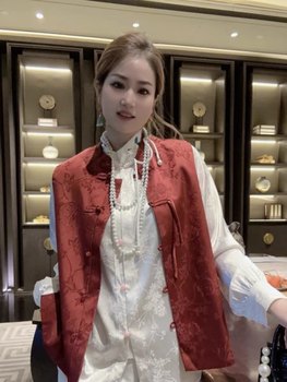 ແບບແຫ່ງຊາດ brocade jacquard retro buckle vest ພາກຮຽນ spring ແລະດູໃບໄມ້ລົ່ນແບບຈີນໃຫມ່ຂອງແມ່ຍິງ Tang suit ປັບປຸງ vest ເທິງຊັ້ນນອກ