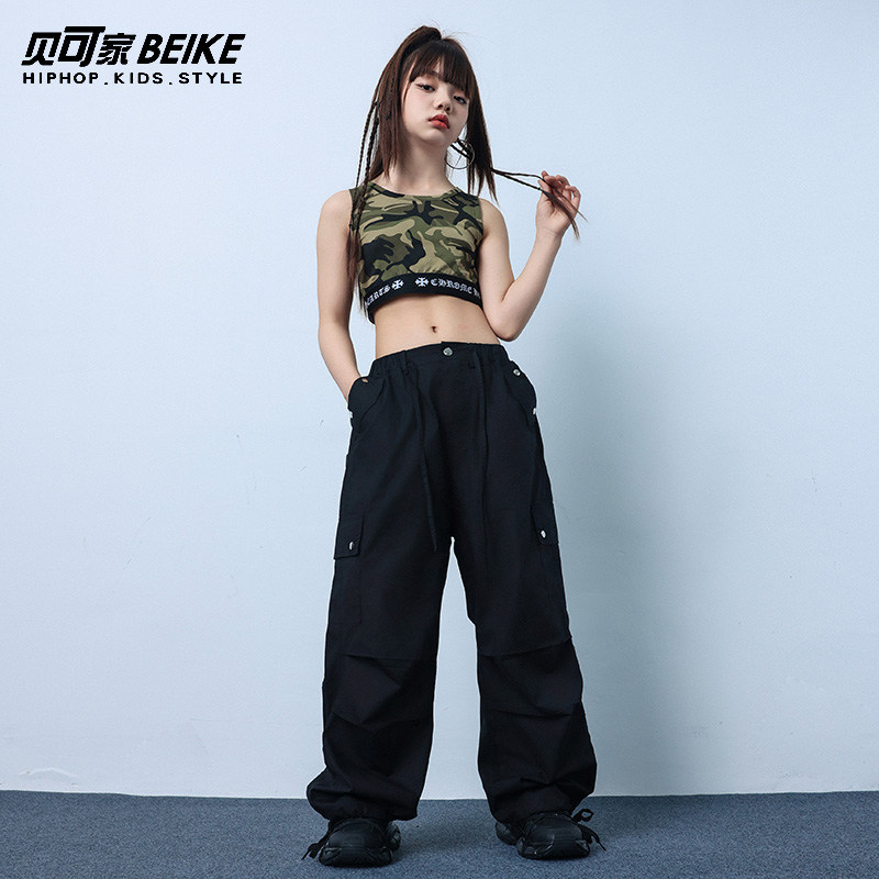 潮酷儿童爵士舞服装女童露脐背心裤子嘻哈街舞女孩跳舞套装演出服,淘宝优惠券,粉丝福利购,淘宝优惠卷