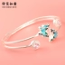 Vòng tay bạc nữ 999 sterling bạc thời trang cá tính bướm mở cloisonne đầy đủ vòng tay bạc sinh nhật để gửi bạn gái - Vòng đeo tay Cuff thạch anh tóc đen Vòng đeo tay Cuff