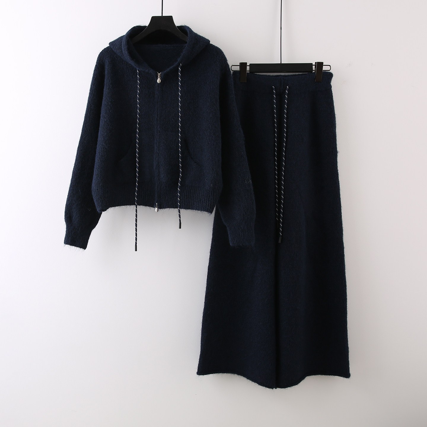 韩版简约休闲套装女秋冬季连帽卫衣针织衫毛衣外套阔腿长裤两件套,淘宝优惠券,粉丝福利购,淘宝优惠卷