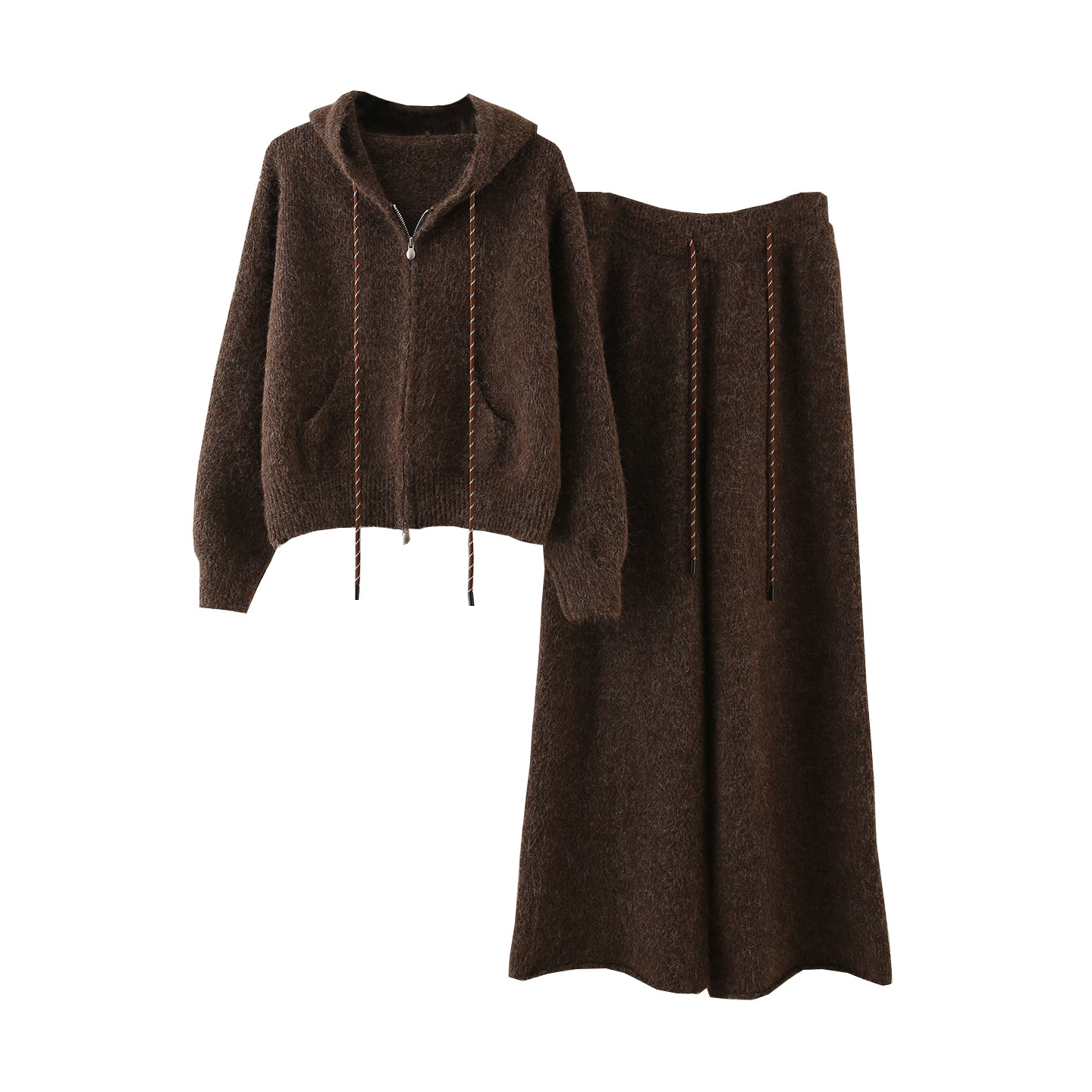 韩版简约休闲套装女秋冬季连帽卫衣针织衫毛衣外套阔腿长裤两件套,淘宝优惠券,粉丝福利购,淘宝优惠卷