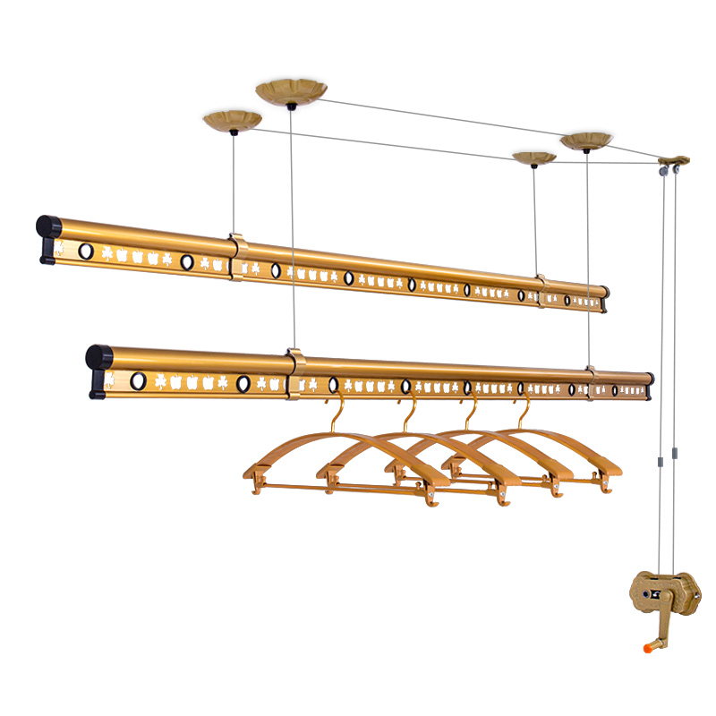 阳台手摇升降晾衣架双杆式晒衣架加筋加厚室内晾衣杆自动凉衣服架