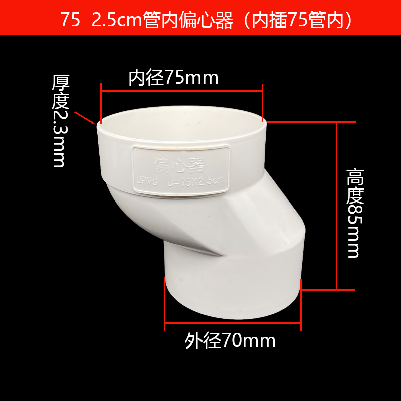 PVC管内偏心器50 75 110承插接头移位下水管偏心偏移1.5 2.5 5cm - 图2