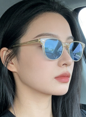 余文乐OP同款日系冰蓝色墨镜男女板材复古偏光太阳镜可配度数