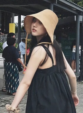 【抖音博主同款草编麻遮阳帽】女夏季大帽檐度假出游显脸小大檐帽
