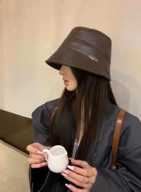 渔夫帽百搭pu皮百搭秋冬