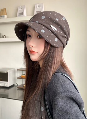 防风保暖头巾鸭舌帽女2026新款秋冬显脸小大帽檐渔夫帽灰色堆堆帽