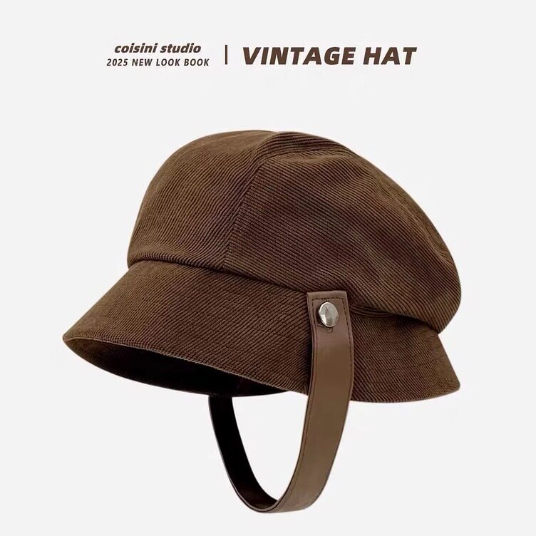 棕色灯芯绒渔夫帽一帽多戴可做小礼帽高性价比骑车可戴休闲百搭女