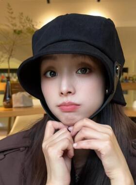 韩系氛围感渔夫帽子女秋冬天灯芯绒小礼帽女时尚休闲逛街一帽多戴