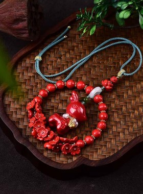 正品保真朱砂红砂小鹿一路生花纯手工编织车挂配饰新中式新年礼物